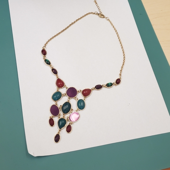 Gold tone, Enamel glass colorful bead drop dangle fashion necklace - Picture 5 of 7